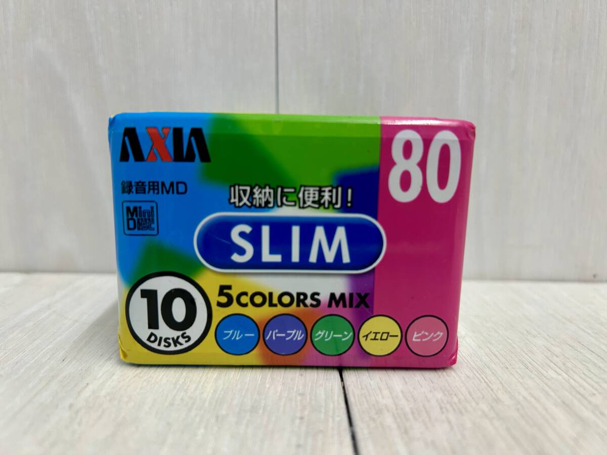 送料無料 ★ 未開封 ! AXIA 録音用ミニディスク MD SLIM 5COLRS MIX 80分 10DISKS MD SLB M 80×10PC スリムケース付 Mini Disc_画像3