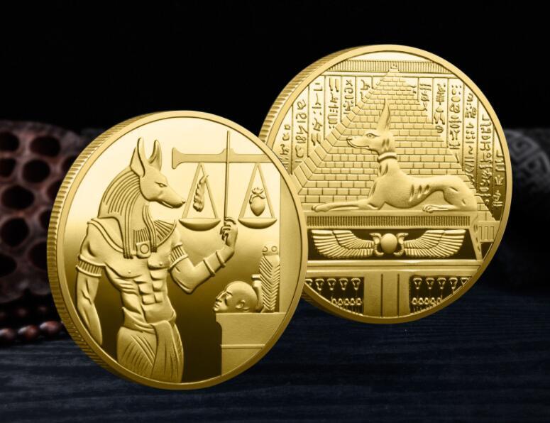 新入荷お色選択可記念コイン2枚セットアヌビスコレョンエジプト ゴークシルド コイン 金メッキビスコイン ニッケル エジプト アヌエジプトの画像7