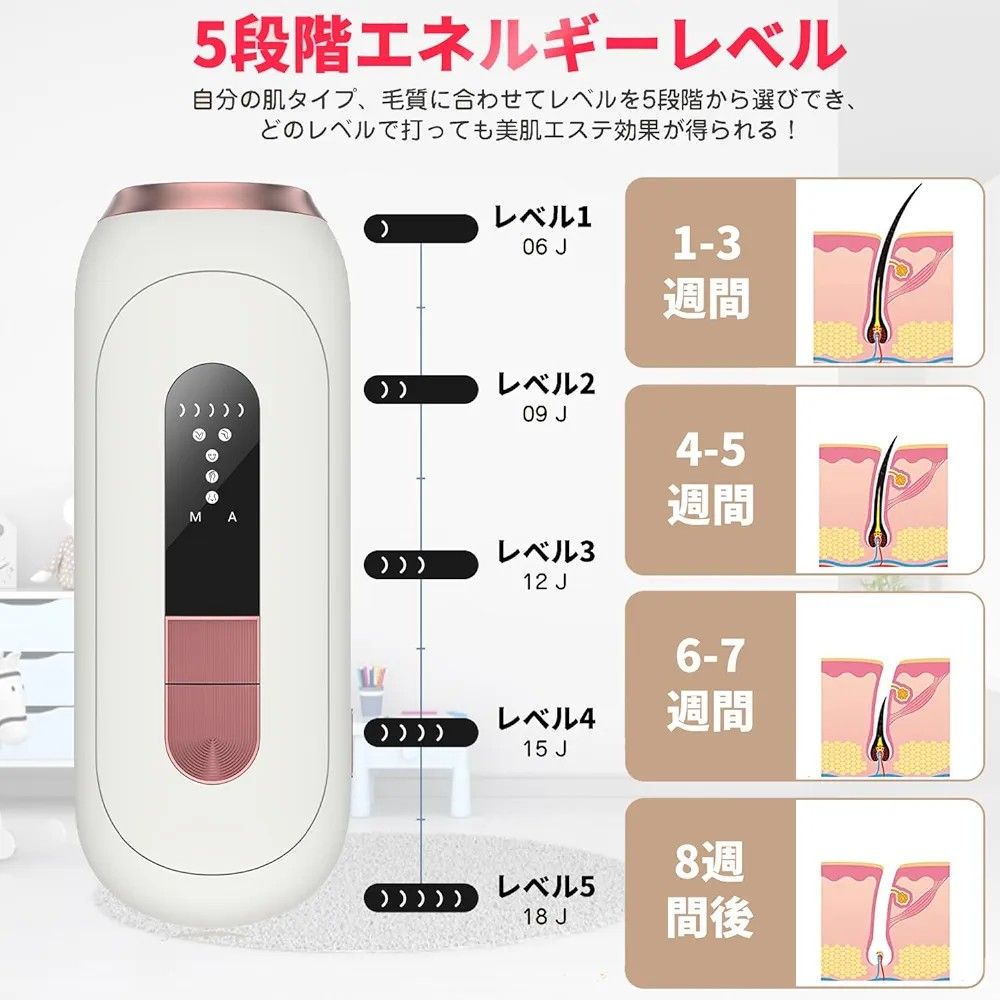 脱毛器 IPL 光脱毛器 VIO対応 Vipapa 家庭用 脱毛器 だつもうき 5段階調節 フェイス