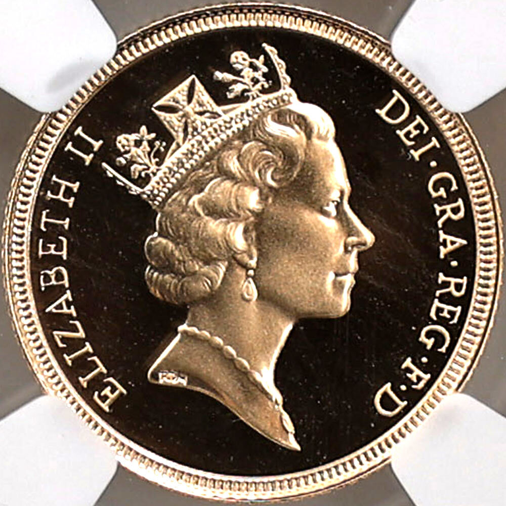 1987 英国 エリザベス2世 ソブリン 1ポンド 金貨 プルーフ NGC PF 70 CAMEO 最高鑑定 完全未使用品 聖ジョージ竜退治_画像4