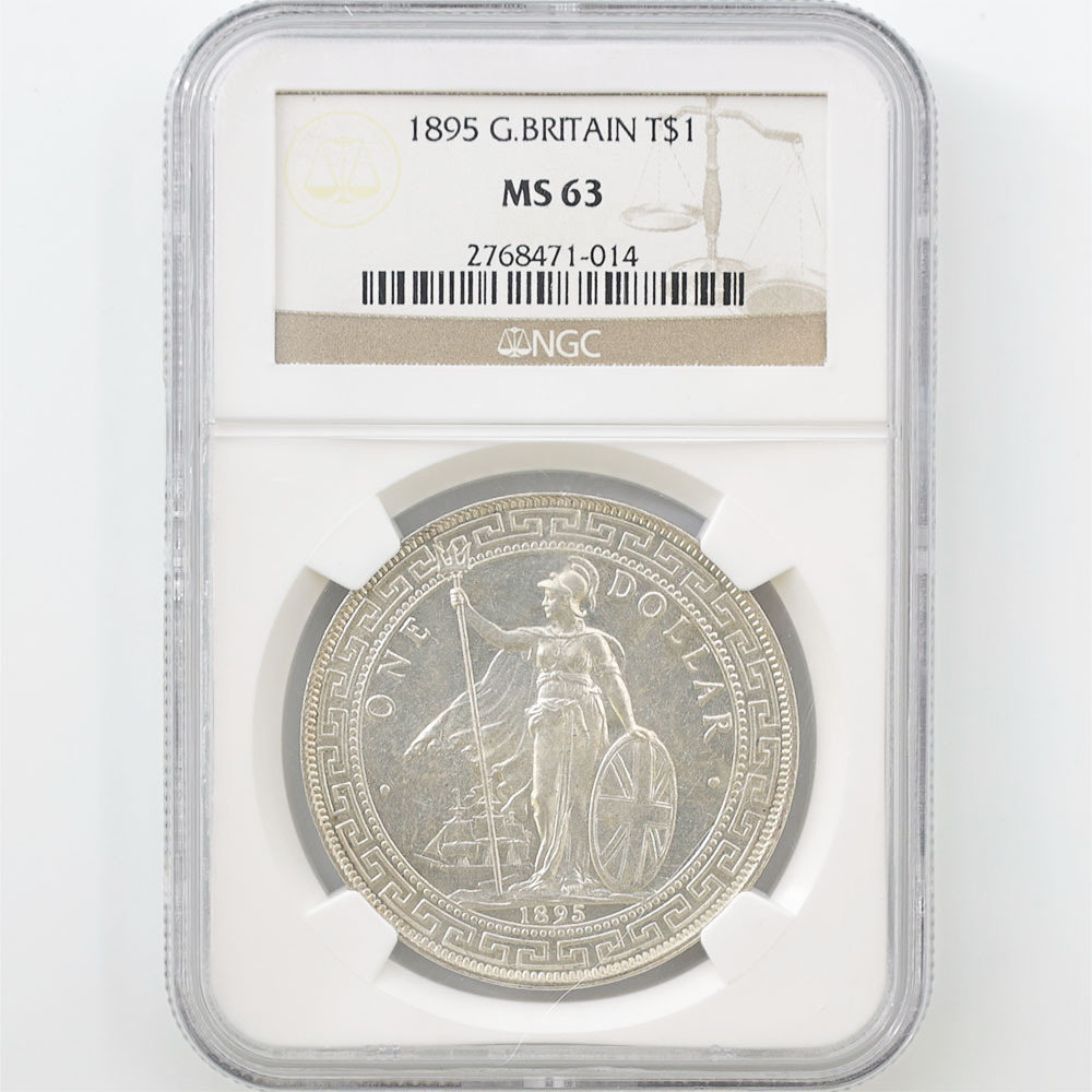 1895 英国 貿易銀 壹圓 銀貨 NGC MS 63 イギリス ブリタニア 特年 首年_画像1
