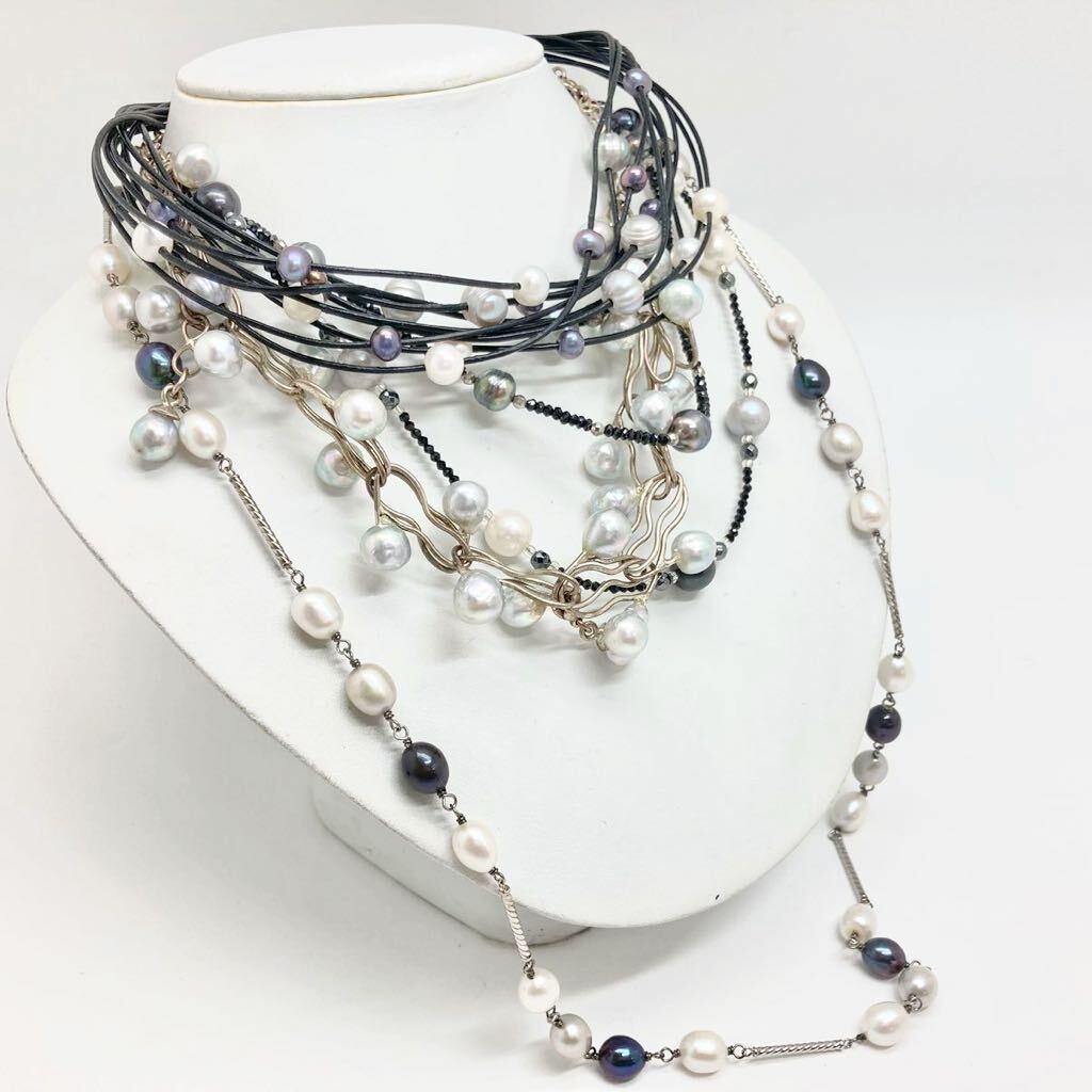 「本真珠ステーションネックレス5点おまとめ」 m 約152.5g バロック 黒蝶 パール baby pearl long necklace accessory jewelry DA0 アコヤ_画像1