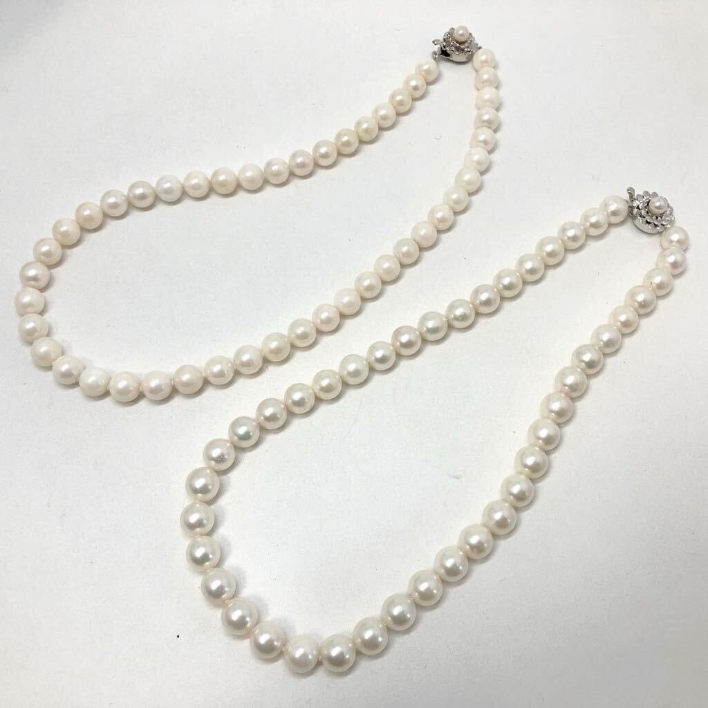 ［アコヤ本真珠ネックレス2点おまとめ] a 重量約96.0g 約8.0~9.0mm pearl necklace ジュエリー jewelry accessory silver DA0_画像2