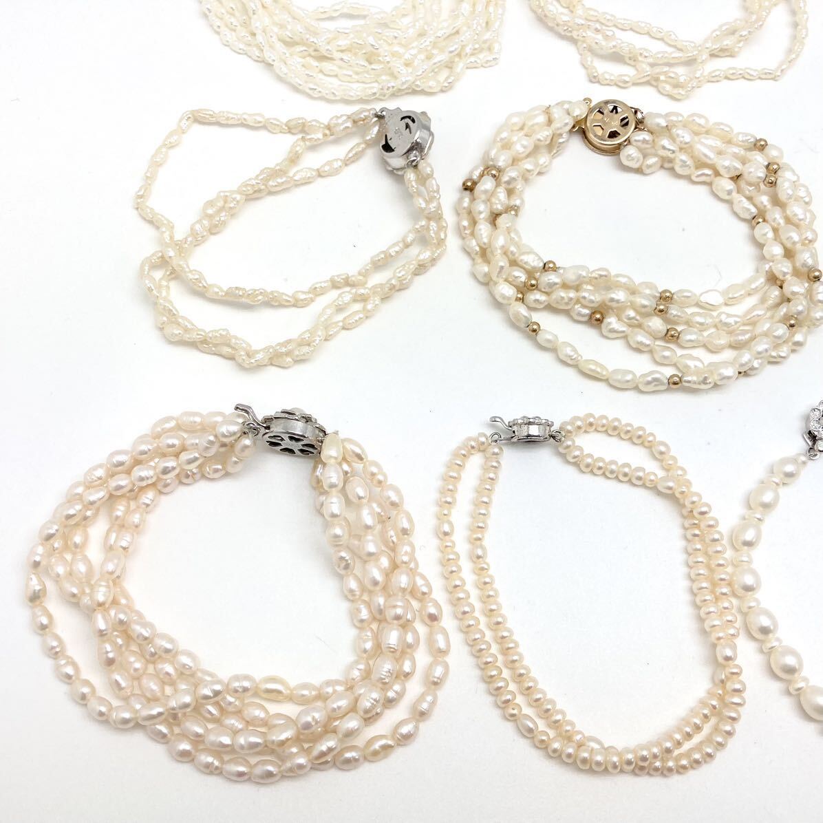 「淡水パールブレスレット10点おまとめ」a 重量約149g 真珠 ケシ ベビー pearl bracelet silver シルバー CE0の画像3