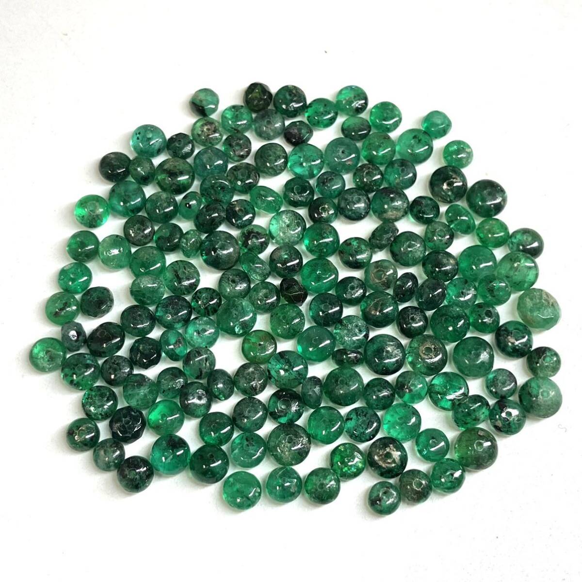 ［エメラルドアクセサリーパーツおまとめ］m 重量約10.0g 約3.5~5.0mm ルース 裸石 宝石 ジュエリー emerald 丸 両穴 necklace CE0_画像4