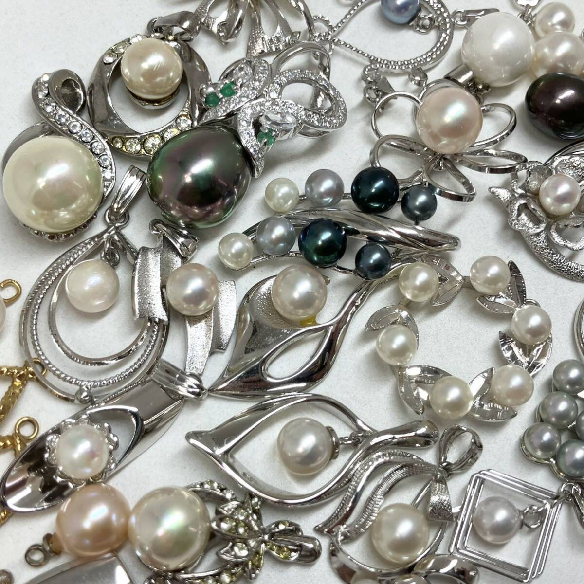 タサキ有!!［パールペンダントトップおまとめ］m 重量約60.5g あこや 田崎 TASAKI 淡水 イミテーションパール Pearl 石付 silver 925 CE0 _画像7