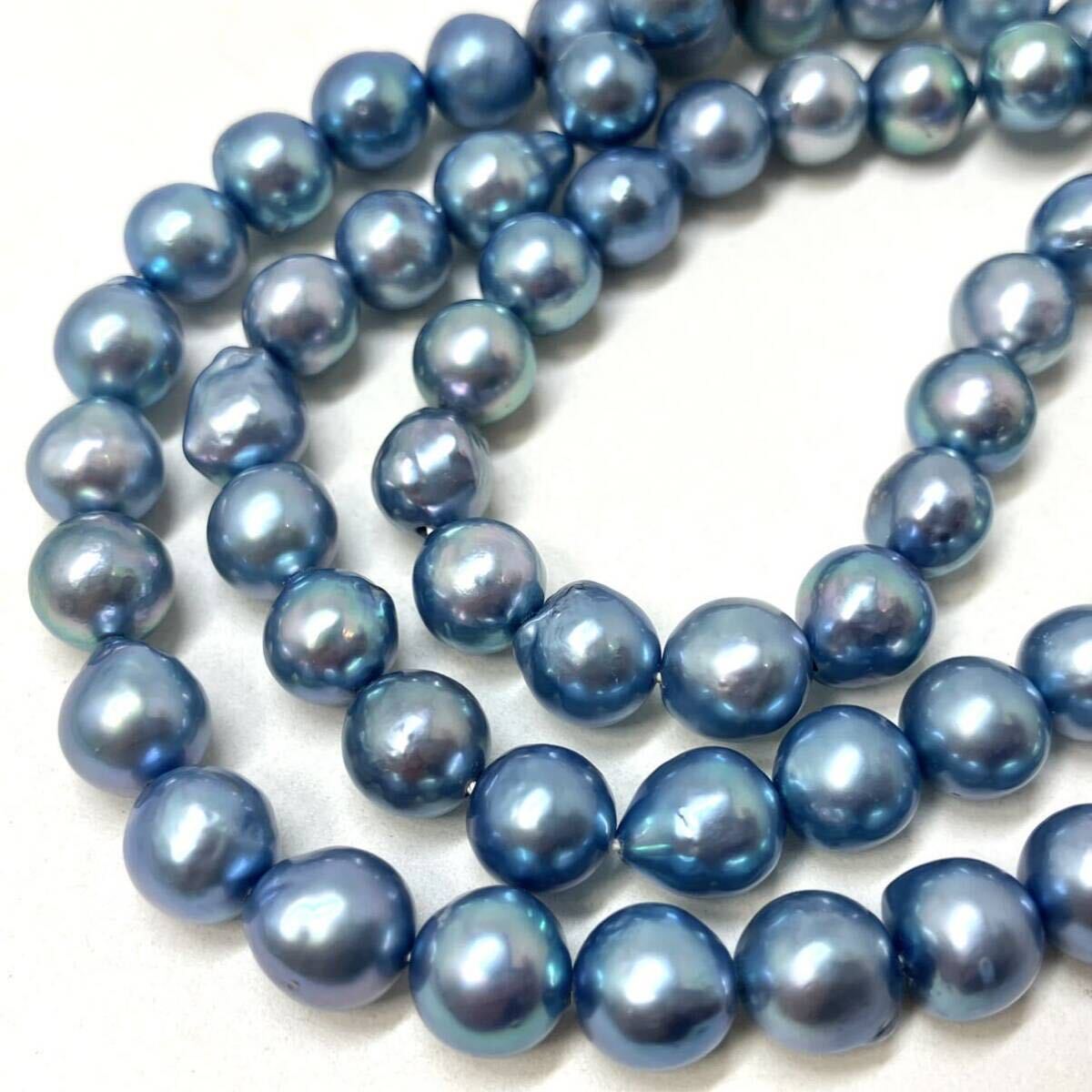 ［アコヤ本真珠ネックレス2点おまとめ] m 重量約93.0g 約7.5~8.0mm pearl necklace ジュエリー accessory blue ロング long silver DA0_画像5