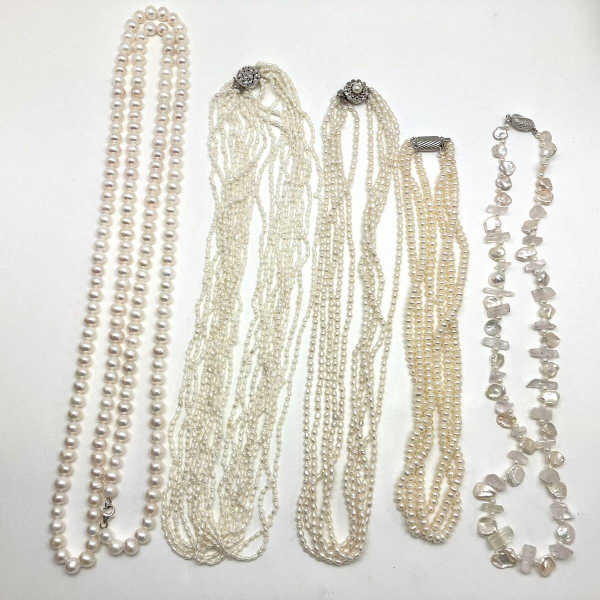 バロック有!!［淡水パールネックレス5点おまとめ］m 重量約311.0g 真珠 ポテト ボタン necklace accessory jewelry silver DA0_画像7