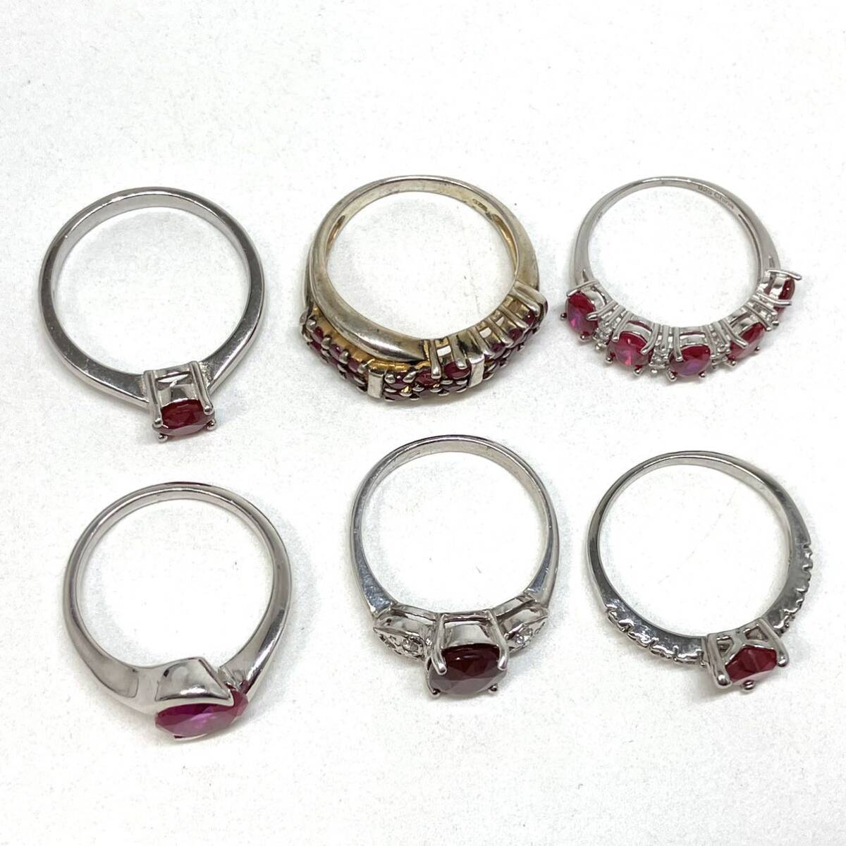 ［ルビーリング6点おまとめ］a 重量約18.5g 宝石 ruby コランダム 紅玉 jewelry ジュエリー ring 指輪 silver 925 12号 13号 16号CE0の画像5
