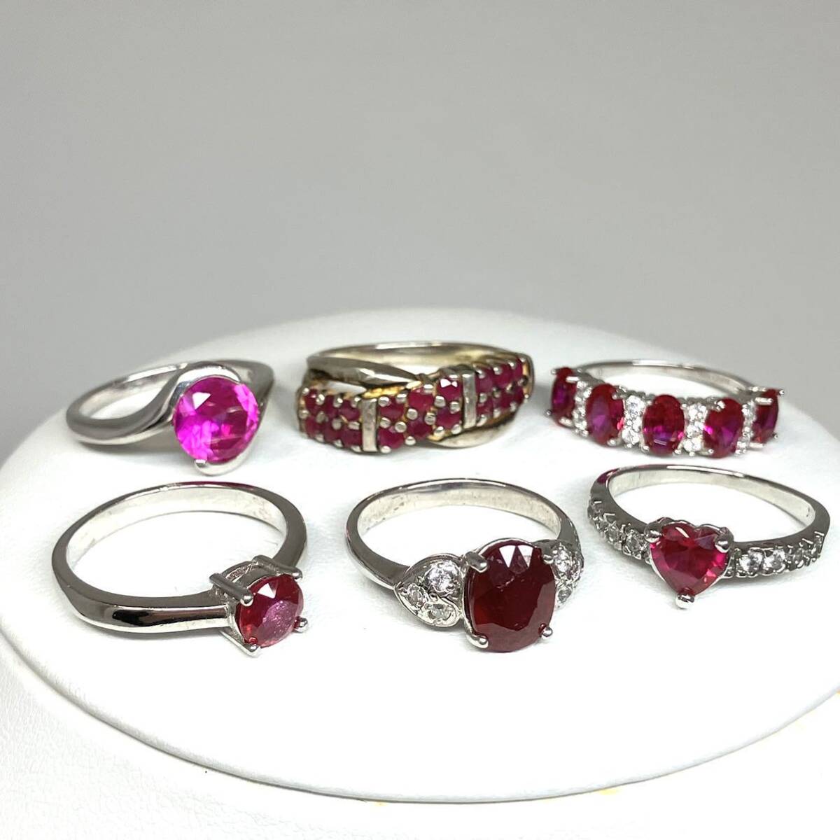 ［ルビーリング6点おまとめ］a 重量約18.5g 宝石 ruby コランダム 紅玉 jewelry ジュエリー ring 指輪 silver 925 12号 13号 16号CE0の画像1