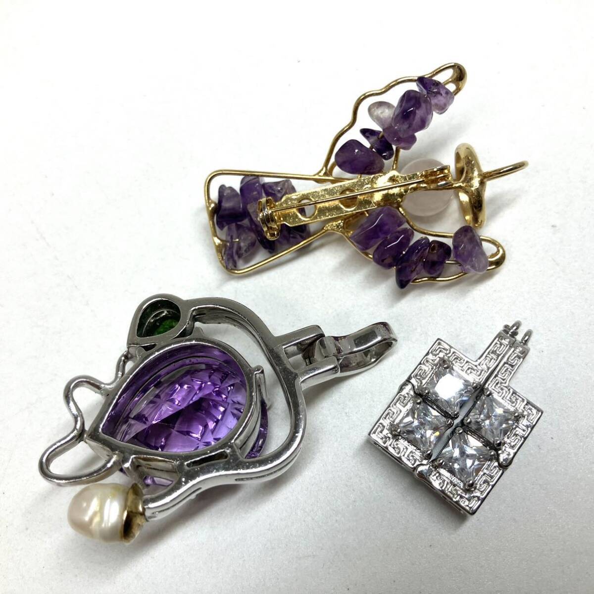  diamond attaching have!![ Ame si -stroke pendant top . summarize ]a weight approximately 75.0g amethyst brooch amethyst purple crystal pendant diamond silver CE0