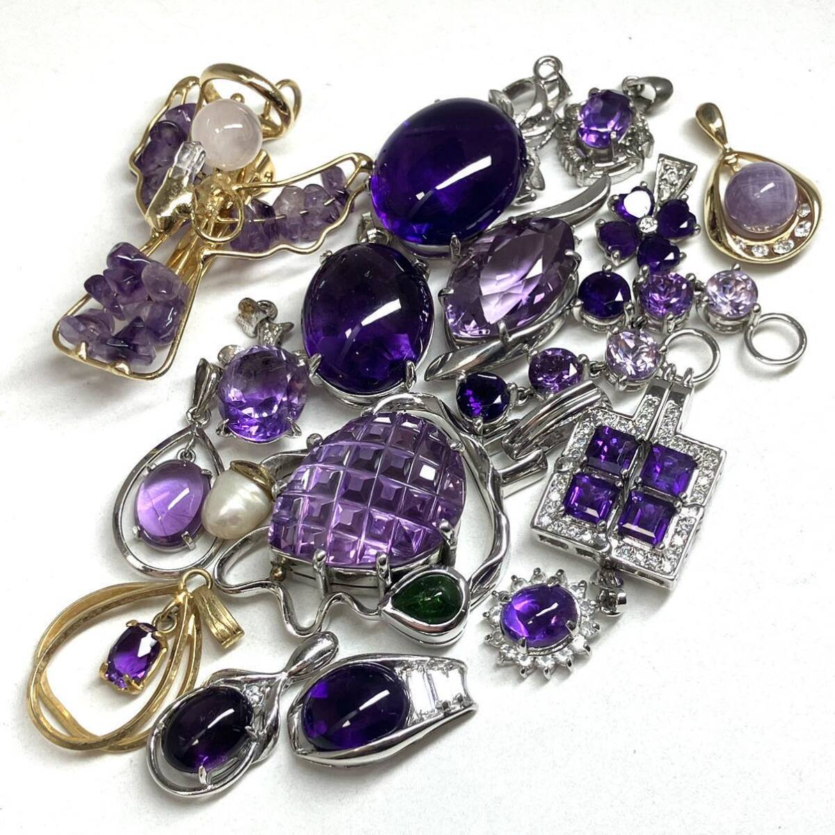  diamond attaching have!![ Ame si -stroke pendant top . summarize ]a weight approximately 75.0g amethyst brooch amethyst purple crystal pendant diamond silver CE0