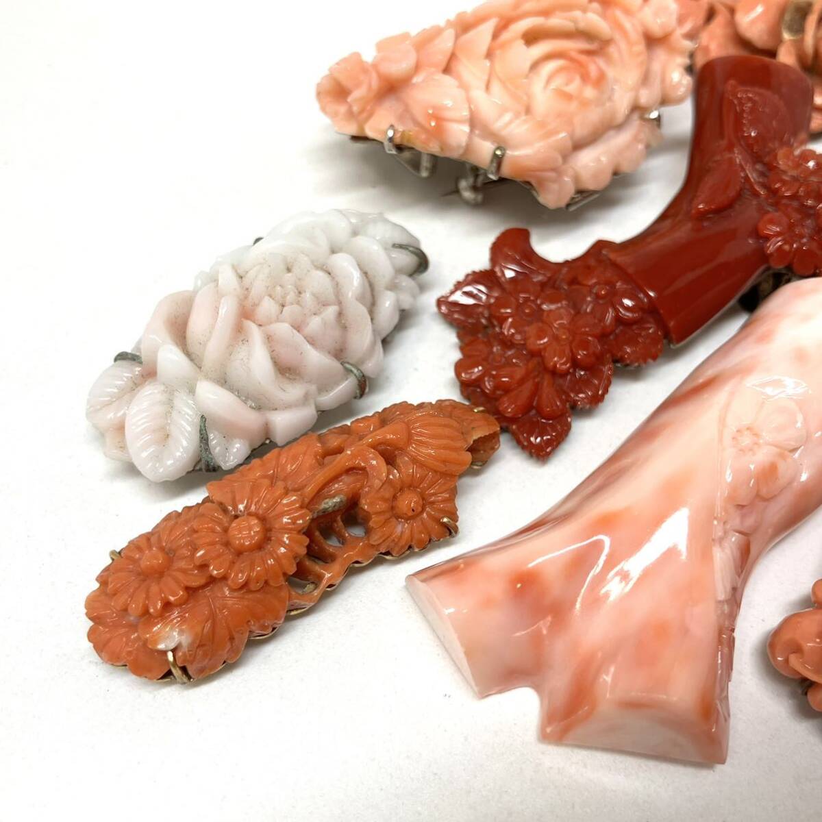 [.. obi .8 пункт . суммировать ]a масса примерно 125.5g.. коралл san . коралл coral скульптура красный . персик ветка obi . obi аксессуары для кимоно брошь broach серебряный CE0