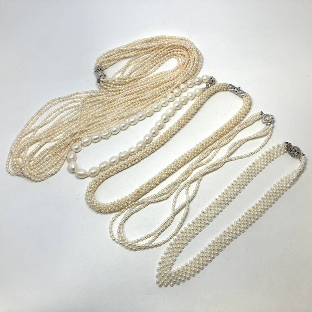 チョーカー有!!［淡水パールネックレス5点おまとめ］a 重量約288g 真珠 オーバル ケシ ロング necklace accessory jewelry silver DA0_画像8