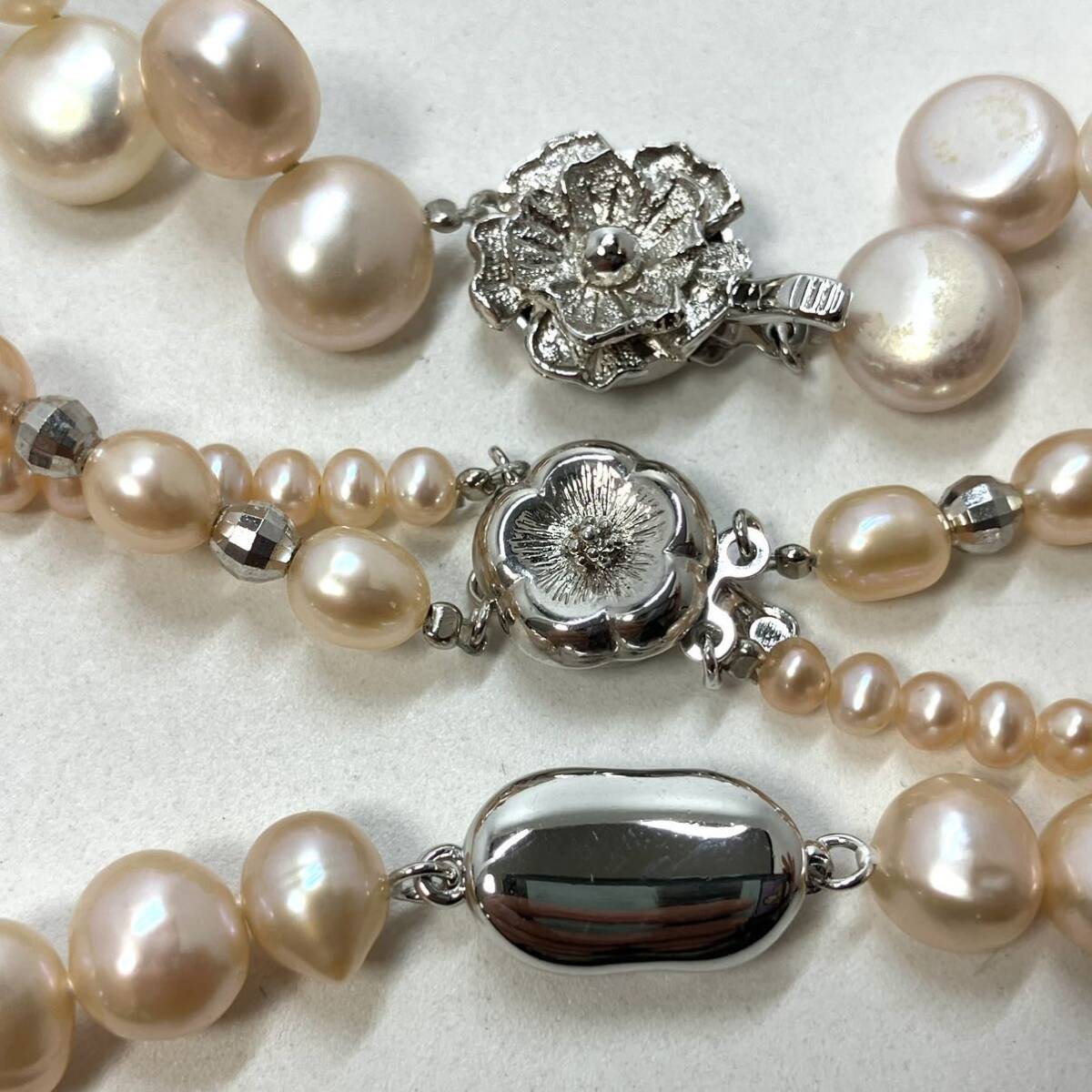 ロング有!!［淡水パールネックレス5点おまとめ］a 重量約282.0g 真珠 オーバル ボタン necklace accessory jewelry pink silver DA0_画像9
