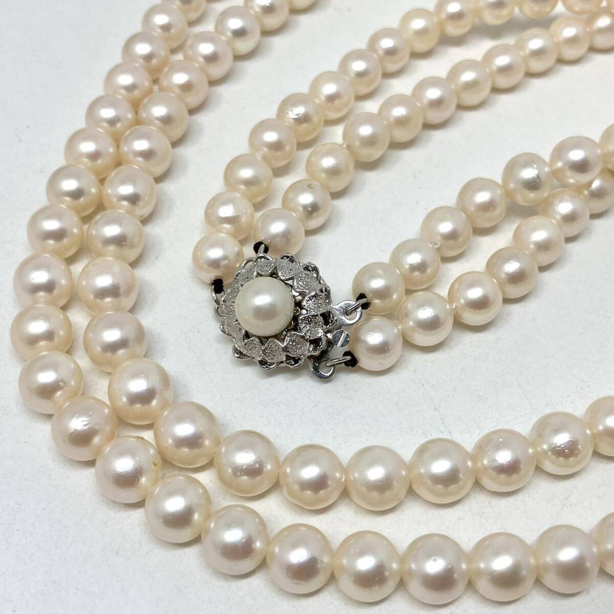 ［アコヤ本真珠ネックレス2点おまとめ] a 重量約124.0g 約7.0~7.5mm pearl necklace accessory ジュエリー 2連 silver DA0_画像4