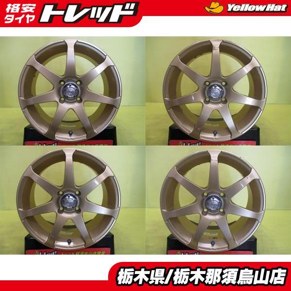 中古アルミホイール 4枚 15インチ レイズ ヴェルサス カンピオナート SS7 6.5J 15 4/100 +35 ゴールド 専用ナット欠品 カスタム軽カー_画像1