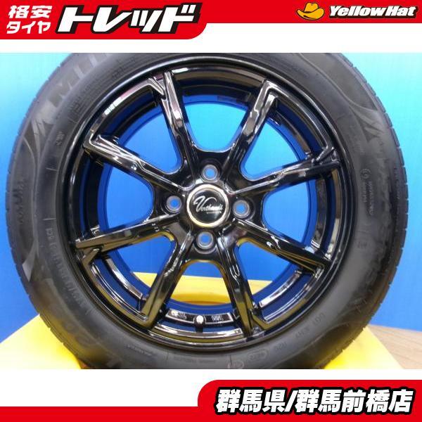 アクア フィールダー フィット ヴェルサンディ PW-S8 5.5J-15+43 100 ブラック ミネルバ ラジアル209 175/65R15 中古4本セット 前橋_画像1