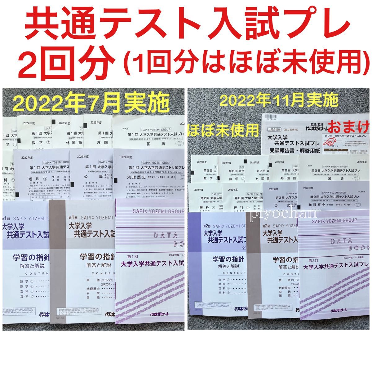 第1回第2回大学入学共通テスト入試プレ 2回分 模試 代ゼミ 2023年度 数学 英語 国語 理科 地理歴史 共通テスト模試