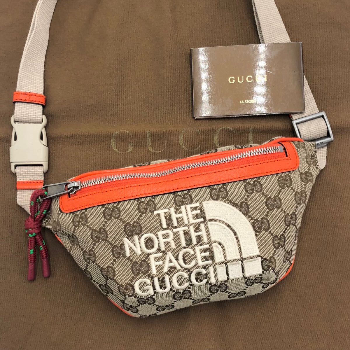 1円【極美品・鑑定済み】GUCCI THE NORTH FACE グッチ ノースフェイス コラボ ウエストポーチ ボディバッグ ウエストバッグ GGスプリームの画像1