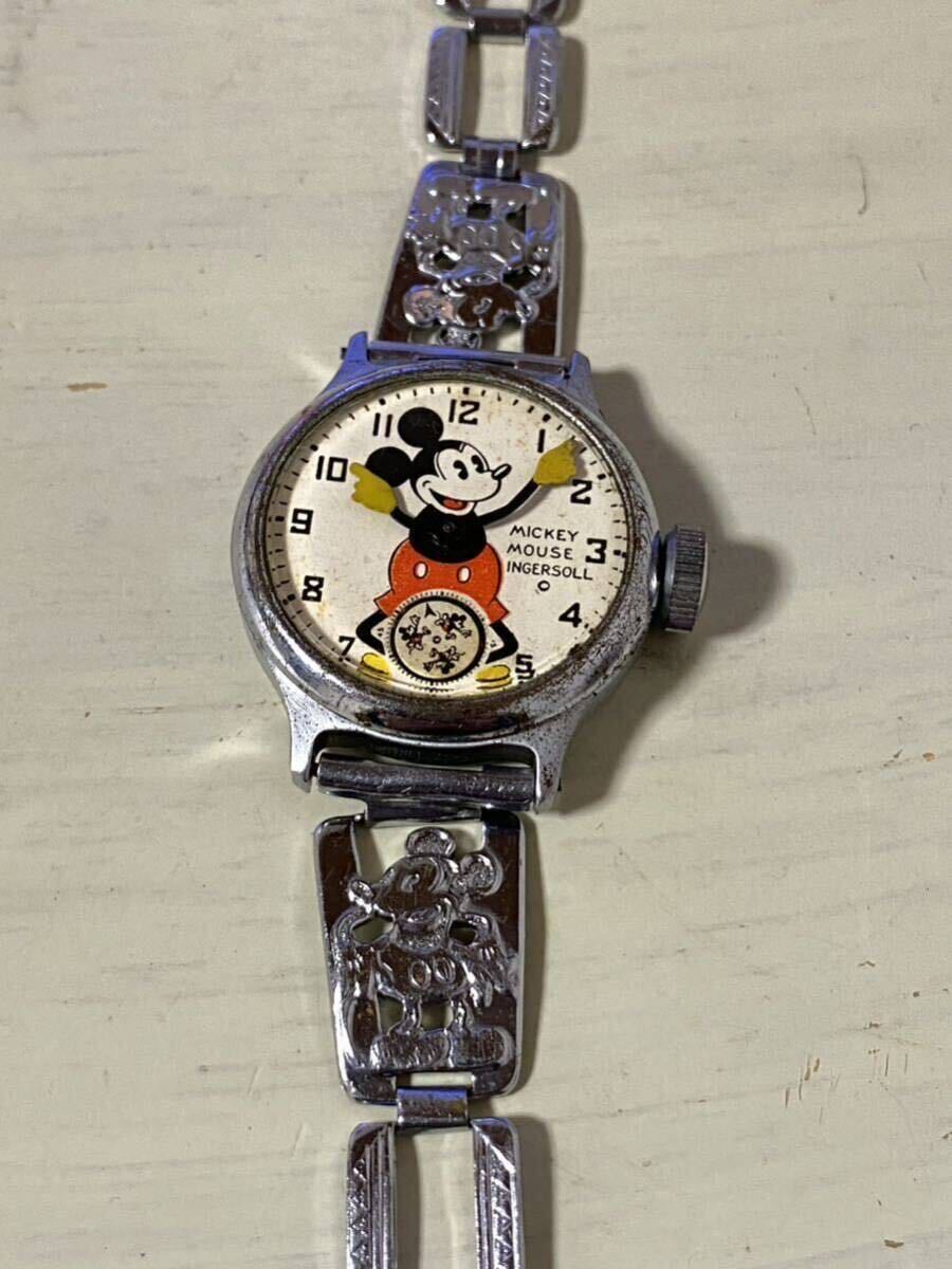 腕時計 ディズニー ミッキーマウス インガーソル ファーストモデル アンティーク レトロ INGERSOLL 1933's 2針手巻き スモセコ 稼働品の画像3