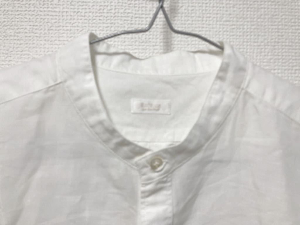 EDIFICE エディフィス バンドカラーコットンリネンシャツ 44 白 美品_画像2