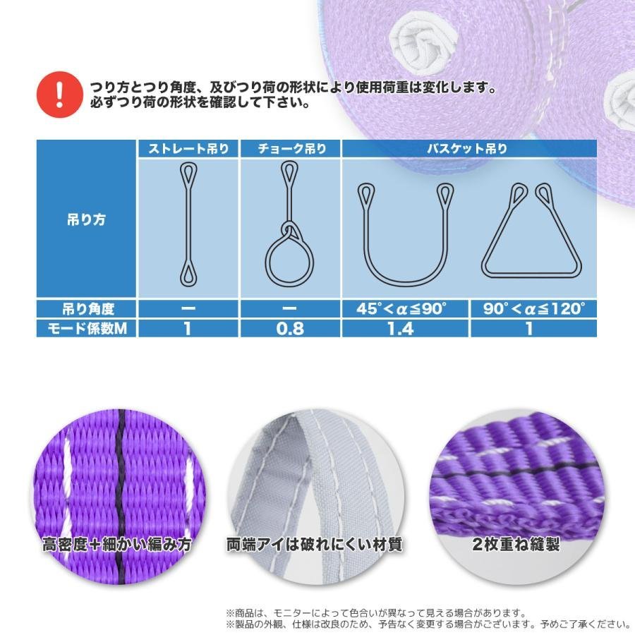 全国一律【送料無料】ナイロンスリングベルト 荷重1000kg 1t 2m 幅25mm ベルトスリング 玉掛け 吊り上げ ロープ 牽引 運搬【4本セット】_画像3