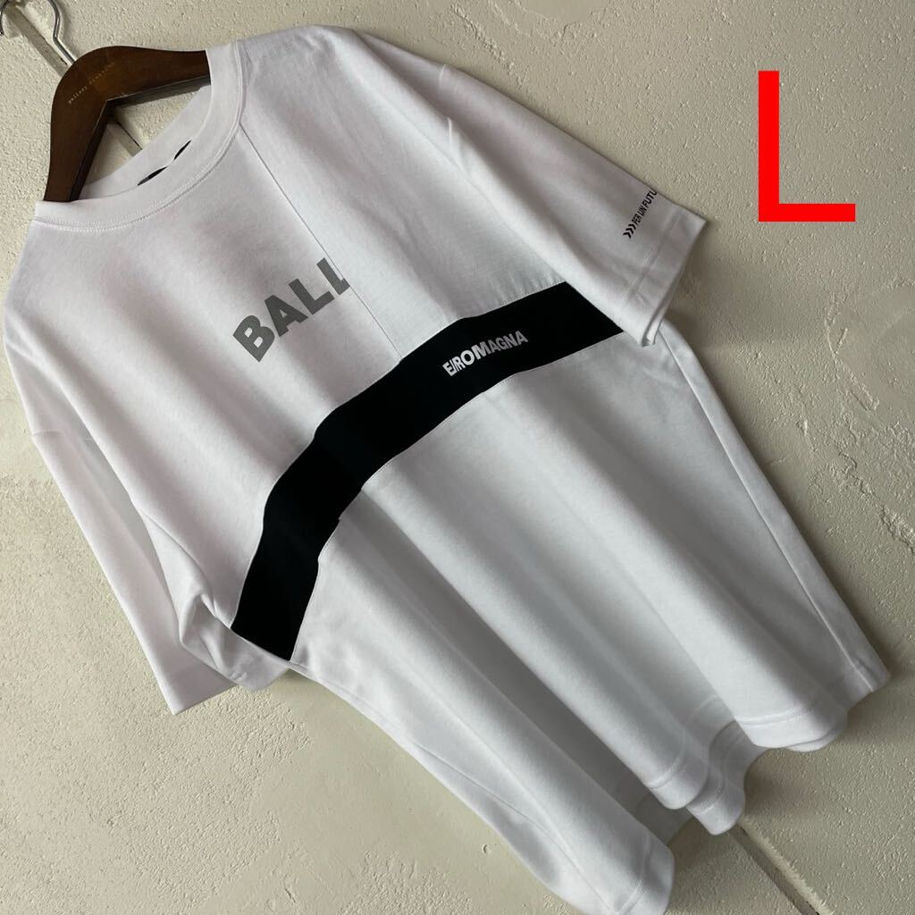 LサイズメンズBALL異素材使い半袖Tシャツ白黒_画像1