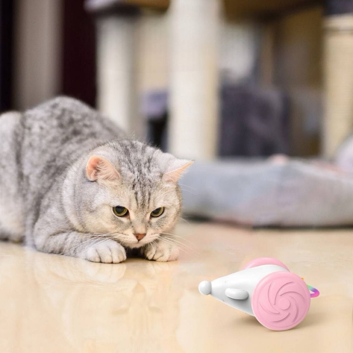ネズミ おもちゃ 猫用 ピンク 電動 充電式 ランダムな動き 運動不足解消