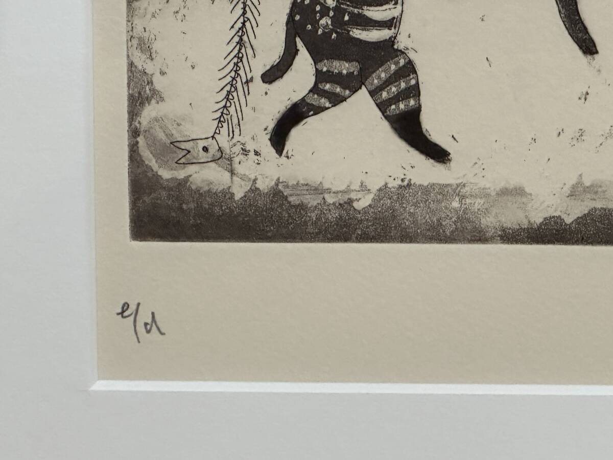 銅版画 高野玲子 『だっことおんぶ』版画 額装 真作保証 ねこ 猫の版画_画像4