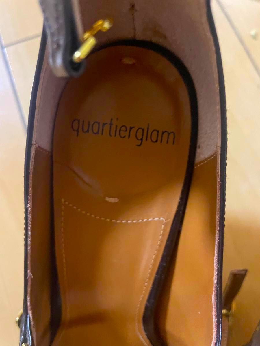 quartierglam カルチェグラムダークブラウン レザー  牛革　焦茶 ストラップ付きパンプス　定価33,000円