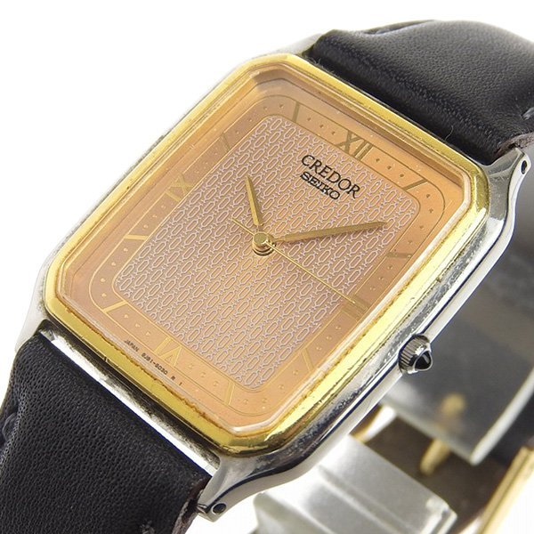 1円 稼働 セイコー SEIKO 8J81-5040 クオーツ クレドール スクエア ゴールド文字盤 SS/18K×レザー メンズ 腕時計_画像3