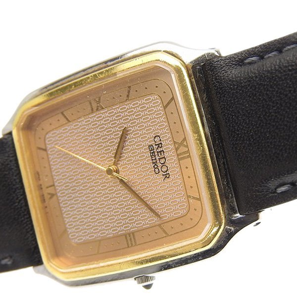 1円 稼働 セイコー SEIKO 8J81-5040 クオーツ クレドール スクエア ゴールド文字盤 SS/18K×レザー メンズ 腕時計_画像8