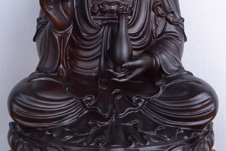 仏教美術 細密彫刻 観音菩薩座像 13cm 匠高技術 木彫 置物 黑檀木_画像3