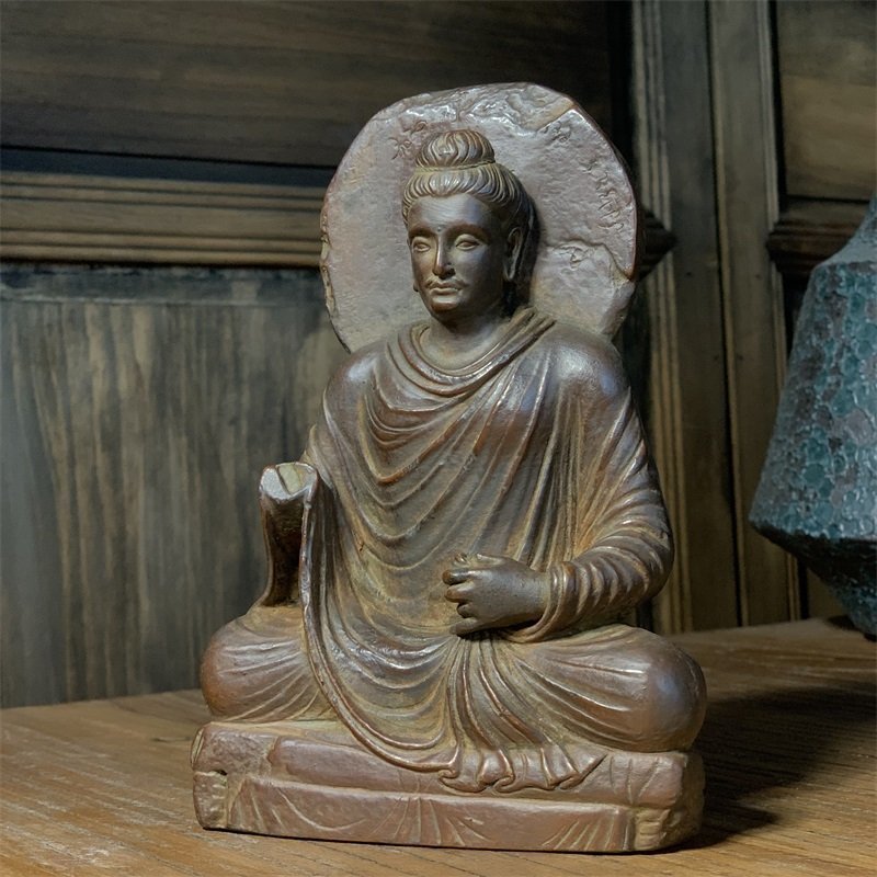 極細工 仏教古美術 仏像 ガンダーラ石仏 Gandhara ガンダーラ美術 石仏 仏像 装飾 置物 装飾 収蔵 コレクションsux002の画像2