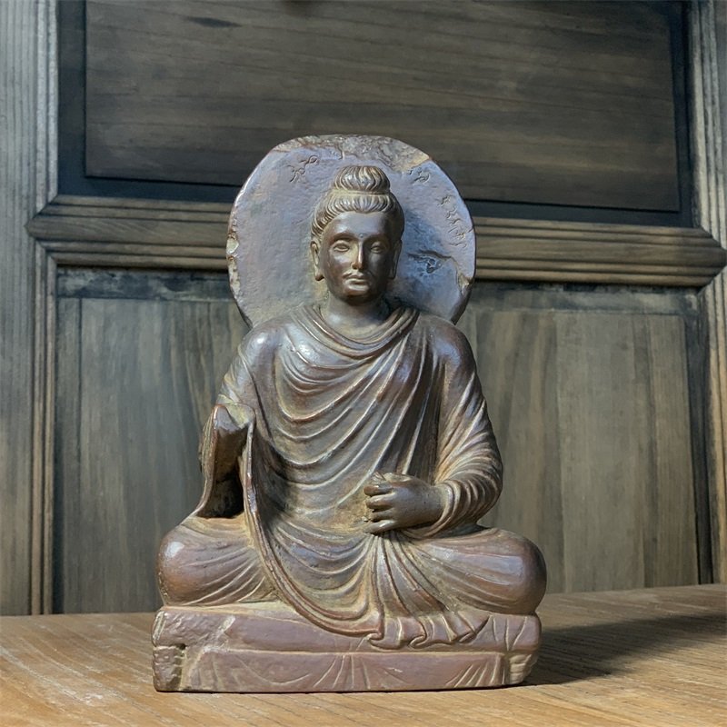 極細工 仏教古美術 仏像 ガンダーラ石仏 Gandhara ガンダーラ美術 石仏 仏像 装飾 置物 装飾 収蔵 コレクションsux002の画像1