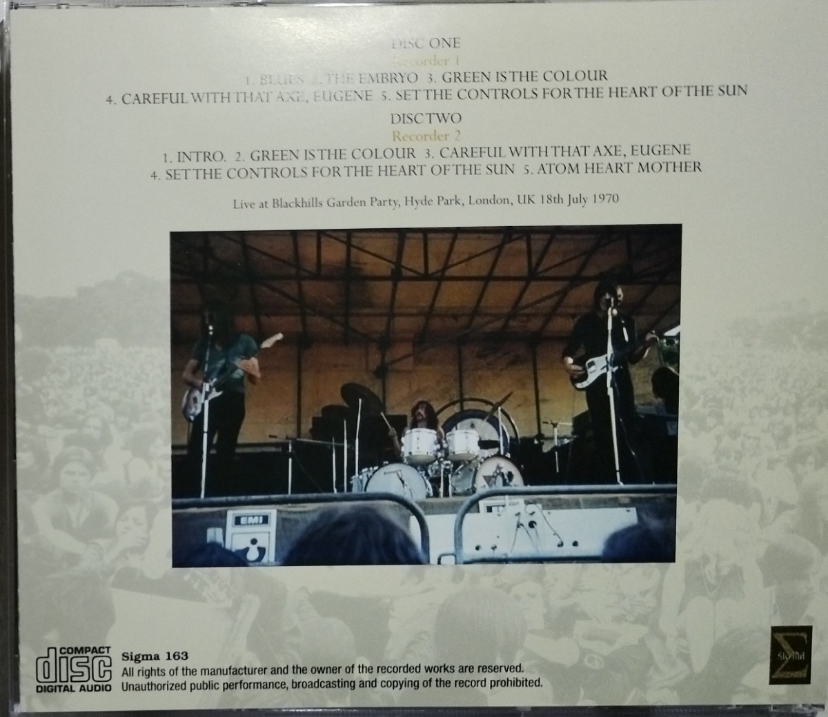 PINK FLOYD 2枚組 輸入盤 CD 1970年 初回特典付 LIVE ピンク・フロイド HYDE PARK