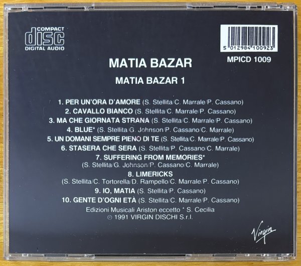 ◎MATIA BAZAR / Matia Bazar 1 ( 1976年作 / 1st / J.E.T.+Museo Rosenbach/Cavallo Bianco ) ※伊盤CD【 VIRGIN MPICD 1009 】1991年発売_画像2