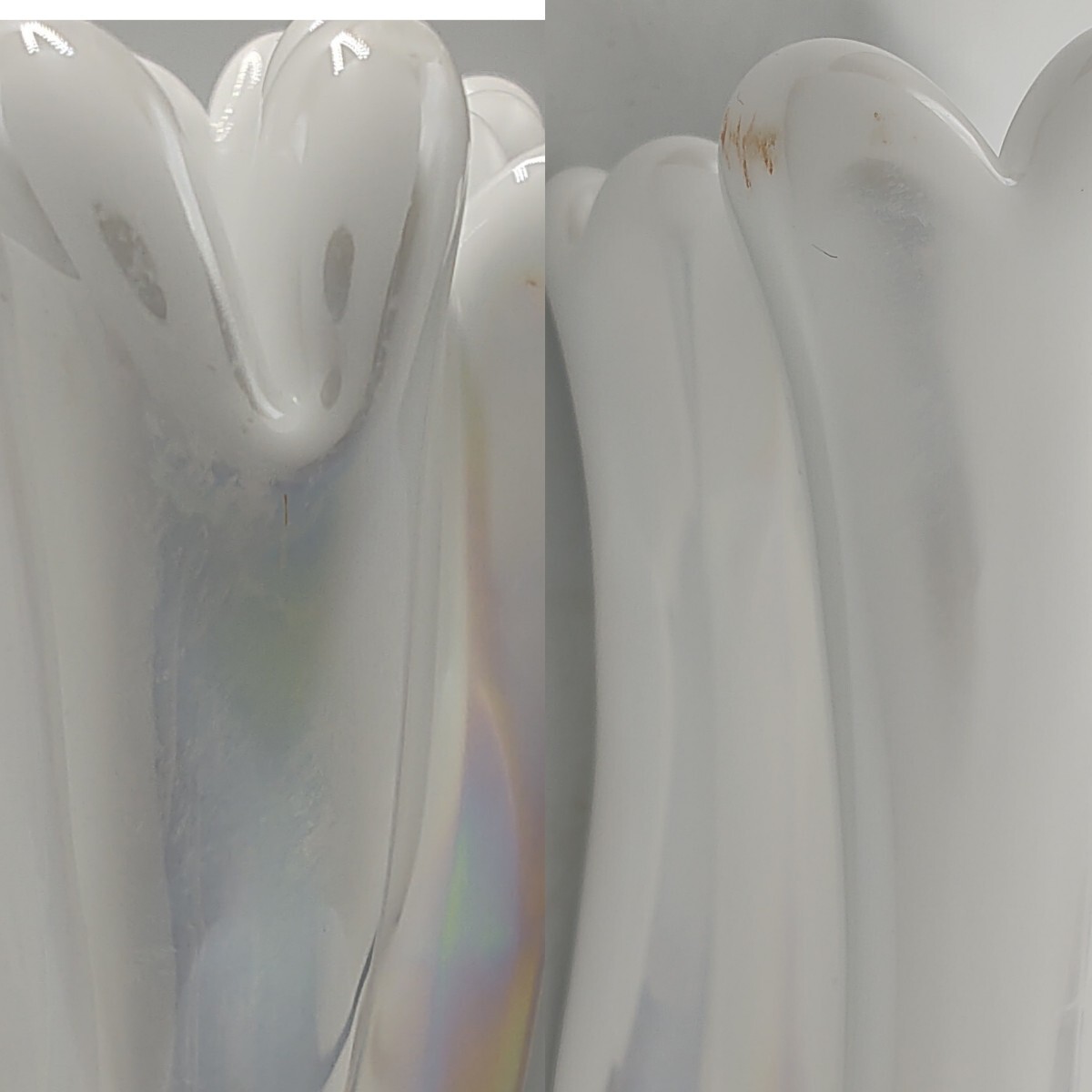 ON6】クラタ クラフト グラス KURATA GLASS LOVELY PEARL ガラス 花瓶 ガラス製 ラブリーパール パールホワイト アンティーク レトロの画像9