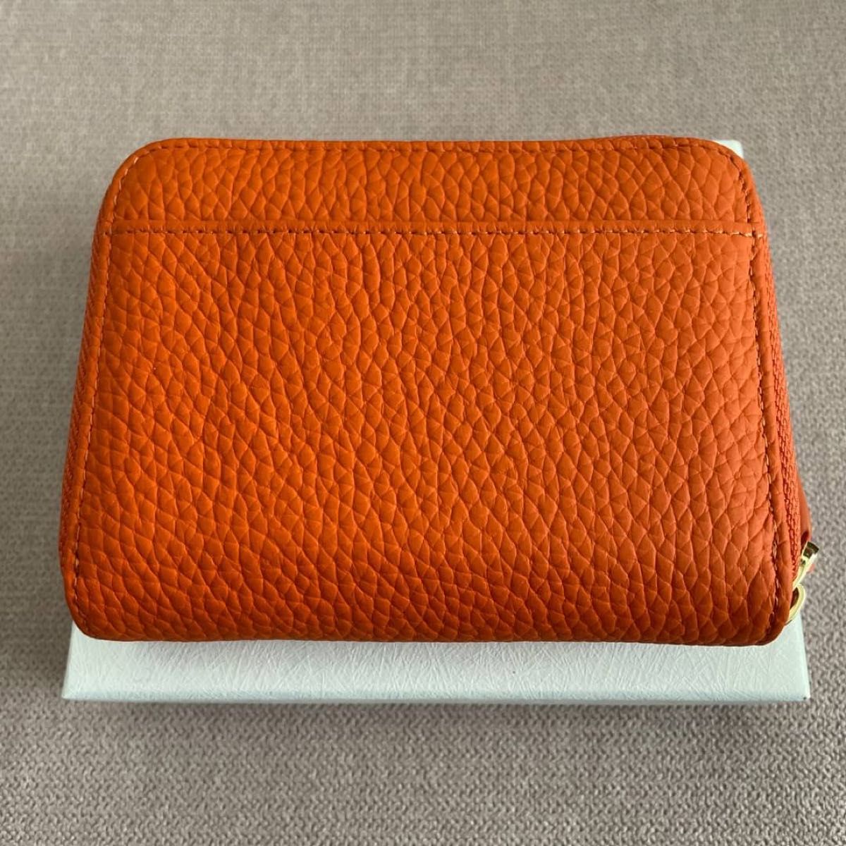 二つ折りミニ財布 レディース 本革 牛革 オレンジ プレゼント 高級 コンパクト スキミング防止 レザー