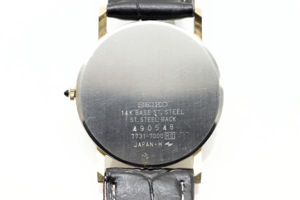 S5　SEIKO Dolce QZ 14K　　7731-7000　　セイコー ドルチェ 14金ケース 裏蓋 刻印 シャンパン文字盤 クォーツ メンズ 腕時計_画像4