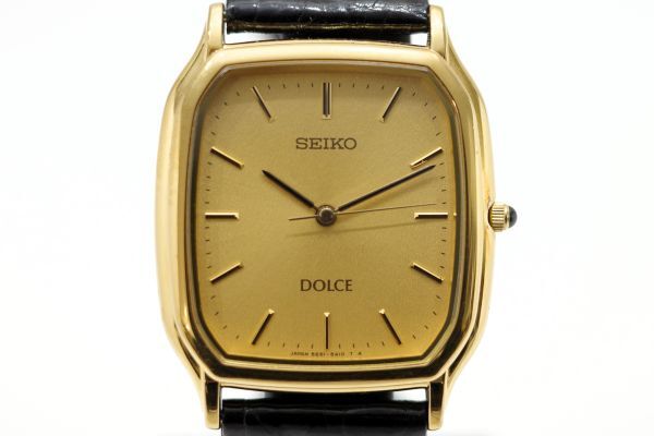 350　SEIKO Dolce QZ　SPG30　　5E61-5A10　　セイコー ドルチェ スクエア ゴールド文字盤 クォーツ メンズ 腕時計 ケース　記念刻印_画像2
