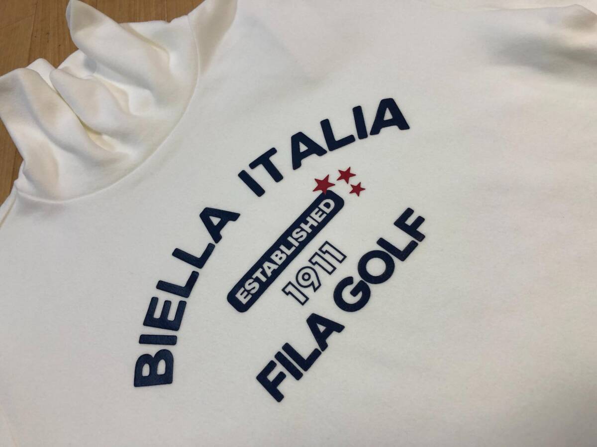 FILA Golf(フィラゴルフ) ロゴプリント 起毛スムース ストレッチ タートルネック長袖シャツ 782-506(ホワイト)Ｍの画像1