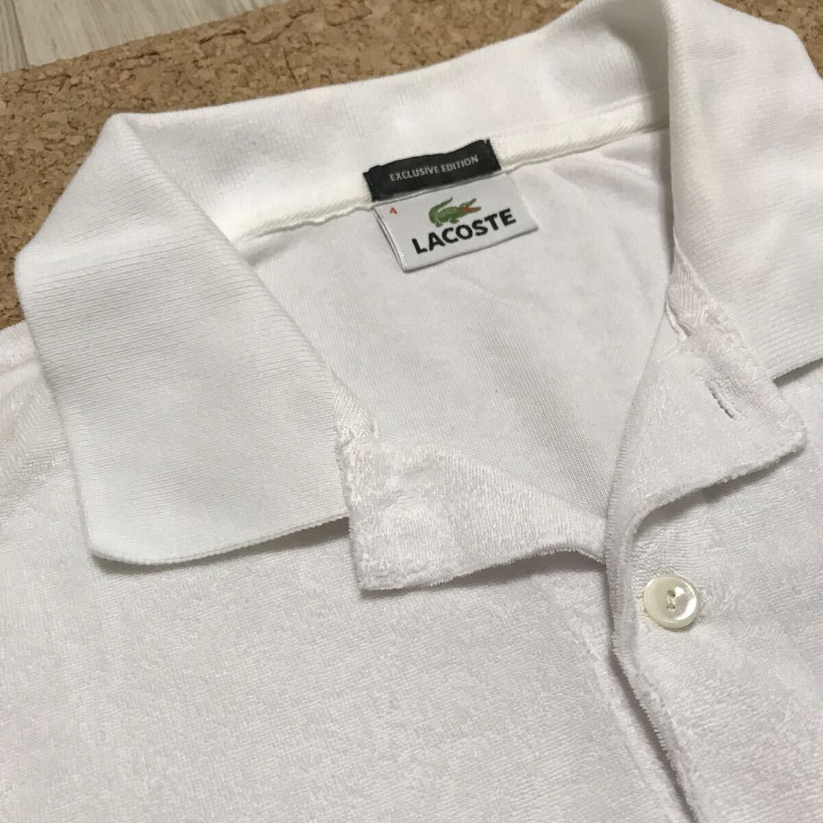 A★送料350円★良品★LACOSTE ラコステ★半袖 ポロシャツ メンズ M サイズ4 パイル生地 白 ホワイトの画像3