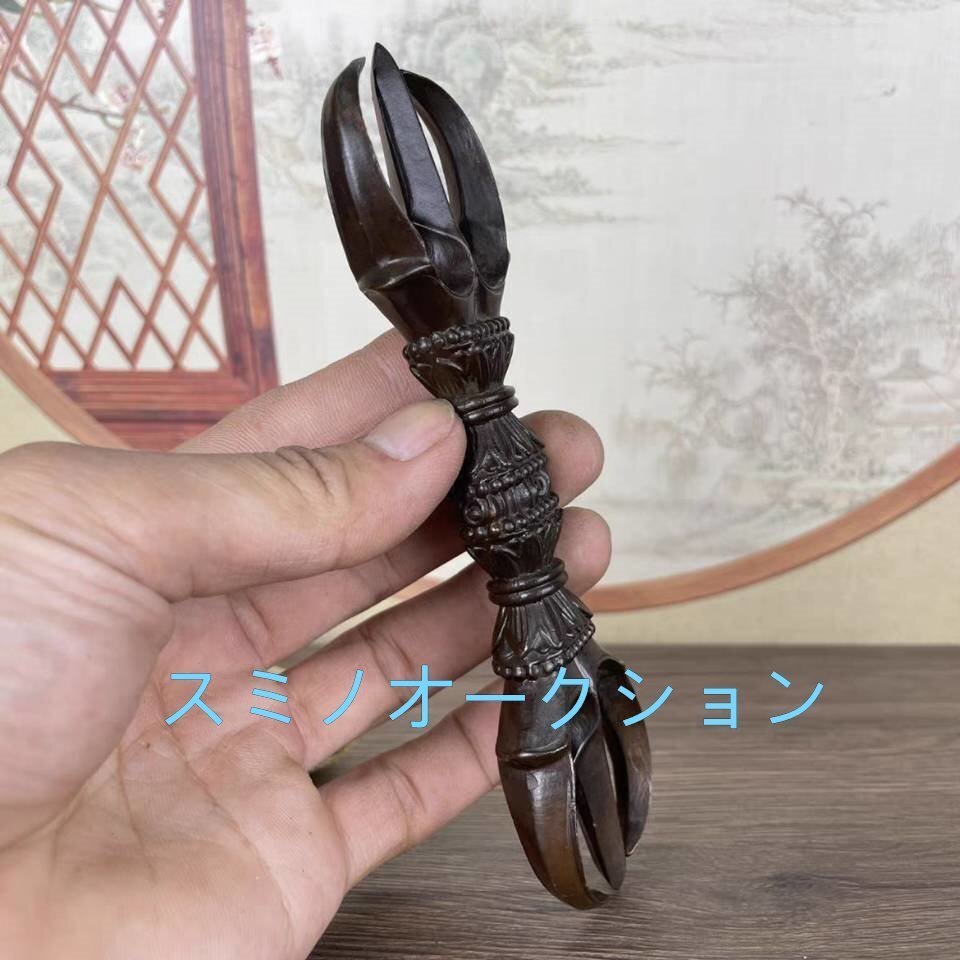 真言宗「密教法具 寺院用仏具」鬼面型 三鈷杵 合金です製磨き仕上げ 13cm_画像5