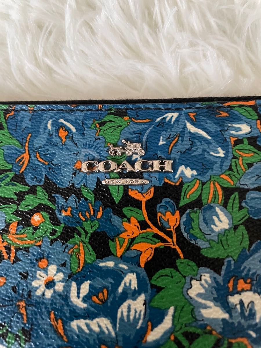 コーチ COACH 財布 長財布 ローズ メドウ フローラルプリント PVC アコーディオン ジップアップラウンド マルチカラー