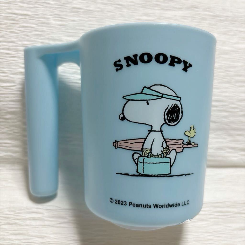 未使用 海外限定 スヌーピー SNOOPY プラスチック コップ 歯ブラシスタンド付き カップ インテリア ウッドストック PEANUTS ブルーの画像1