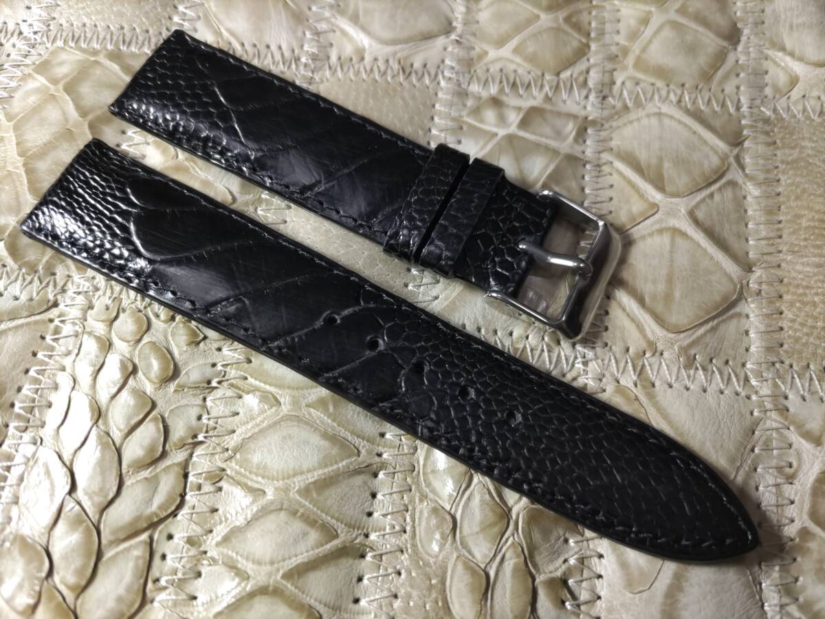  бесплатная доставка Ostrich ножек кожа 20mm чёрный рука ремешок для часов 