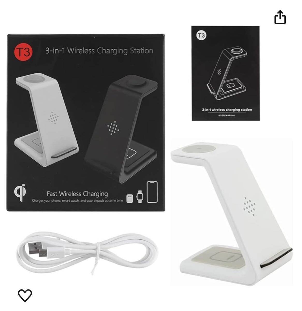 UMEMORY 3-in-1 Wireless Charging Station ワイヤレス充電器 黒_画像8