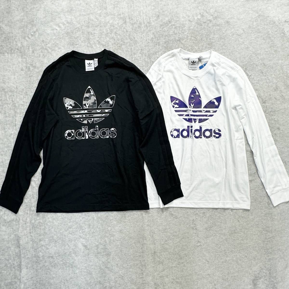 1円〜 新品未使用 adidas Originals Mサイズ アディダス オリジナルス Tシャツ 2枚セット ロンT 長袖 迷彩 カモ ブラック 黒 白 人気ロゴ_画像1